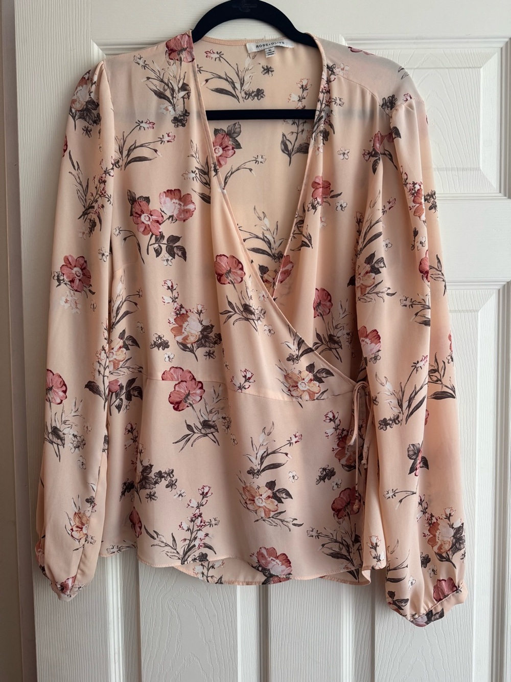 Rose & Olive Peach Floral Wrap Blouse